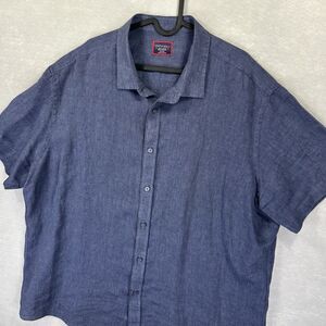 Untuckit Shirt Mens 3XL 100% Linen Blue Button Down Short Sleeve Preppy‎